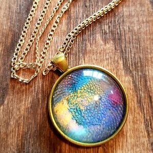 Handmade acrylic pour Pendant necklace 18”